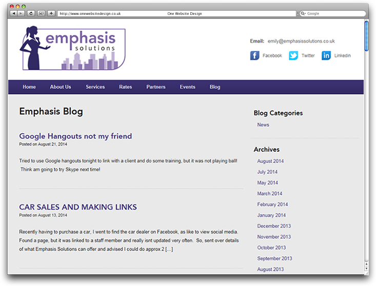 Emphasis Solutions blog page web design