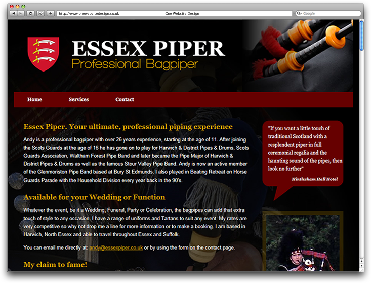 Essex Piper website by One Website Design
